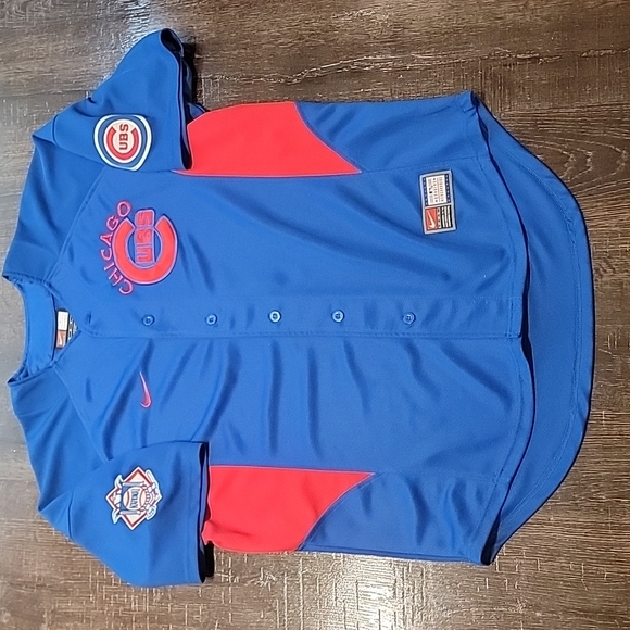 Nike MLB Shirts Nike Chicago Cubs Blue Red Blank Buttonup Baseball